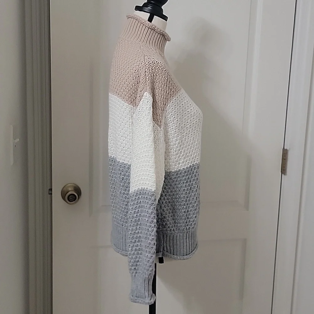 SHEIN Size 6 Color Block Drop Sweater, Gray, Ivory, Tan. Excellent Used Cond.